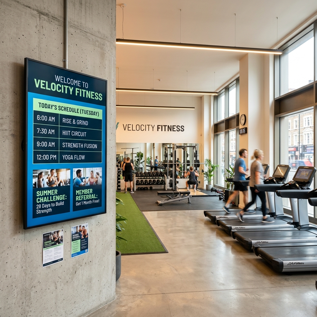Digital Signage im Fitnessstudio: Kurse, News & Sponsoren