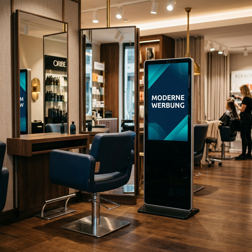 Digitale Spiegel-Werbung und Info-Screens für Friseure