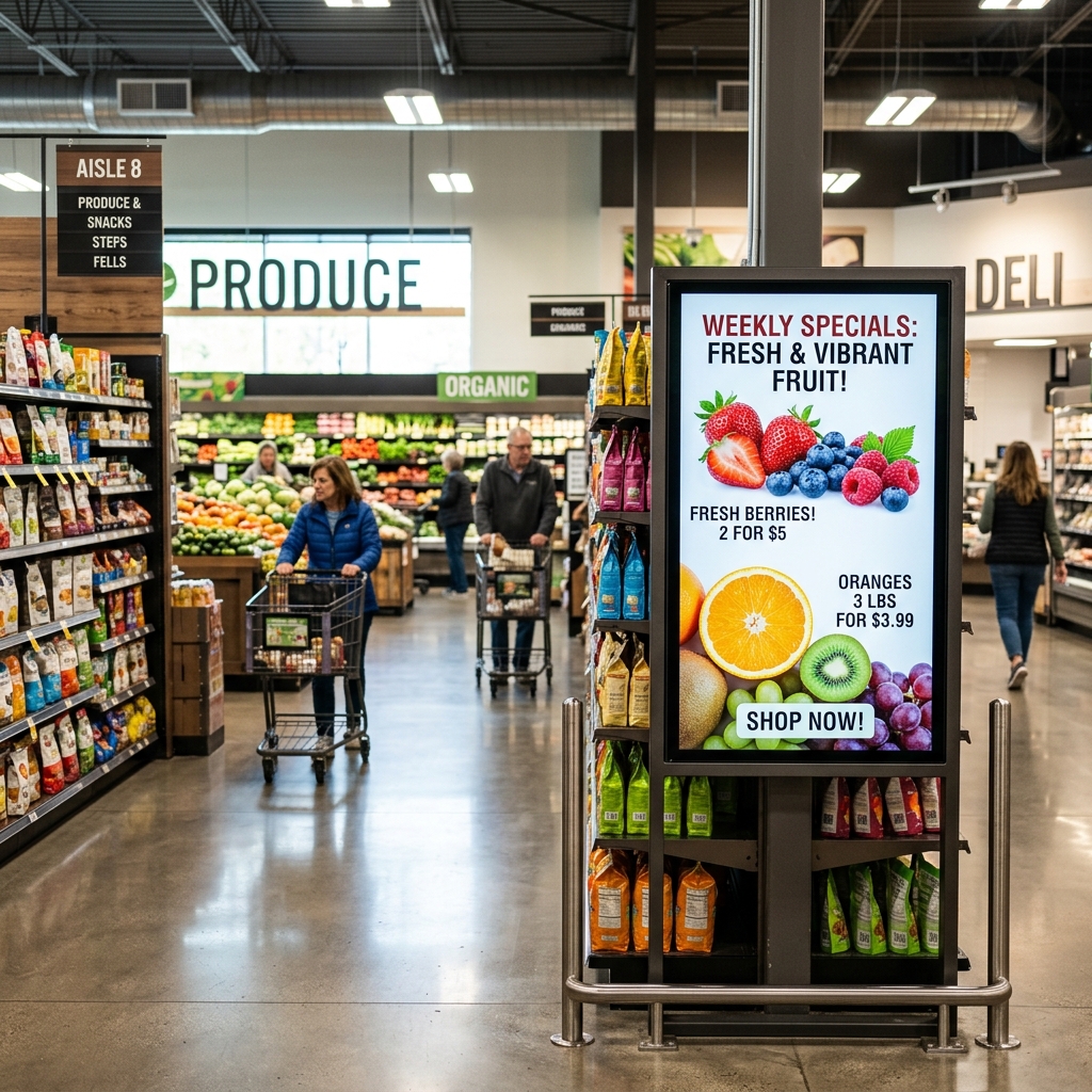 Digitale Werbedisplays im Supermarkt