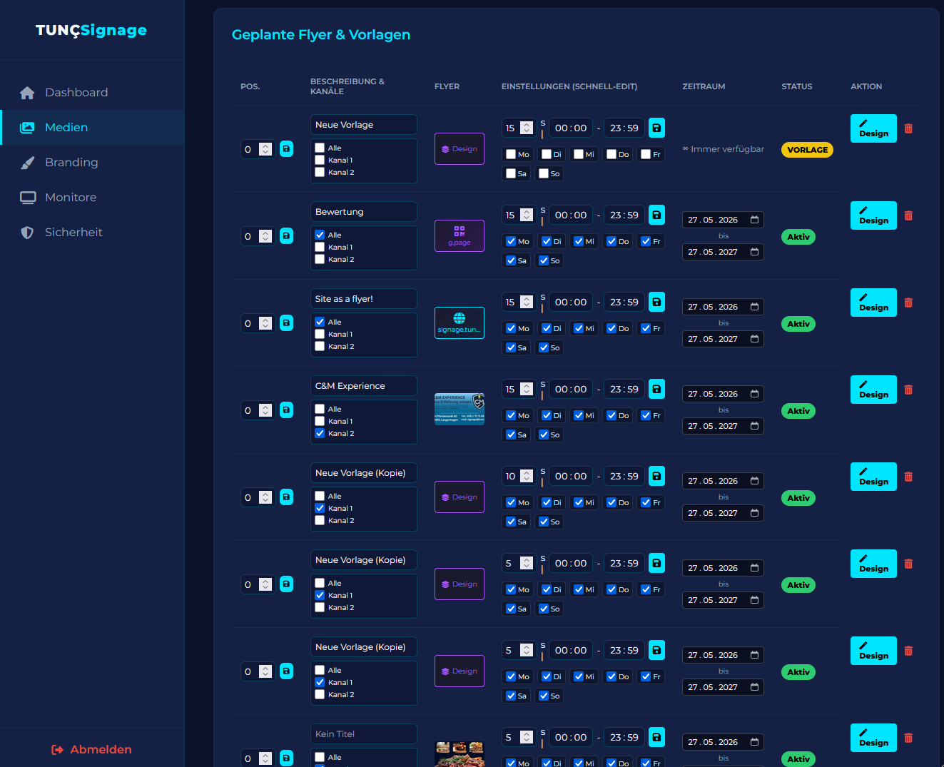 TUNÇ Signage Dashboard – Medien und Flyer verwalten